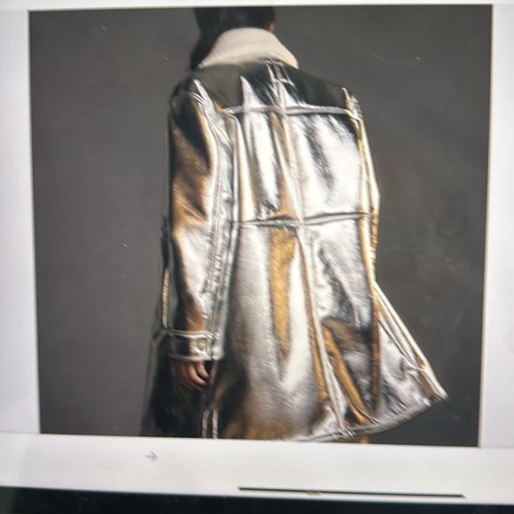 7 For All Mankind Metallic Longline silver shiny coat Size S - Picture 2 of 5